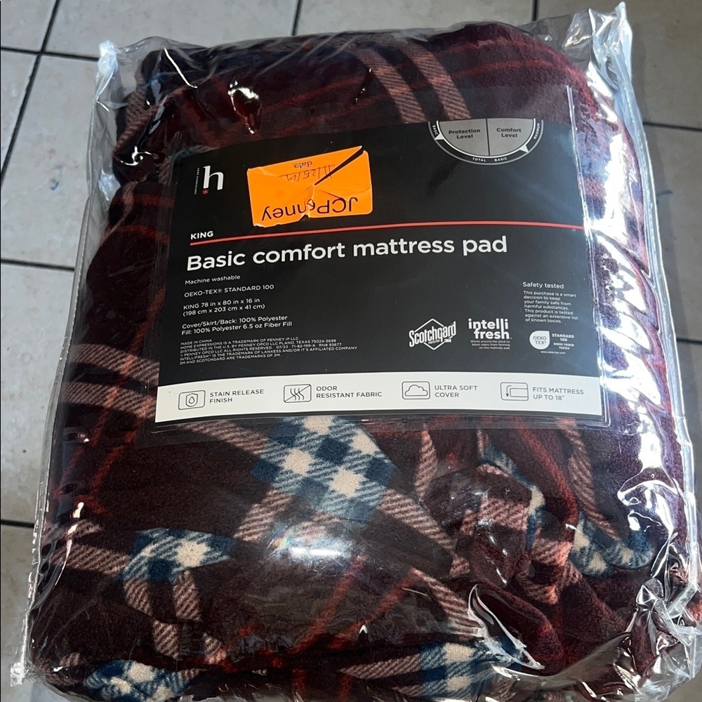 Home Bedding Basic Comfort Mattress Pad - Burgundy and Blue Plaid